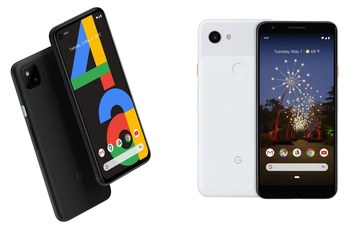 ​The new Google Pixel 4A (left) and Google Pixel 3A (right)