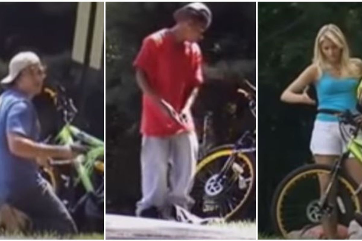 A white guy, a Black guy, and a pretty blonde all tried to steal a bike. Here's how the public reacted.