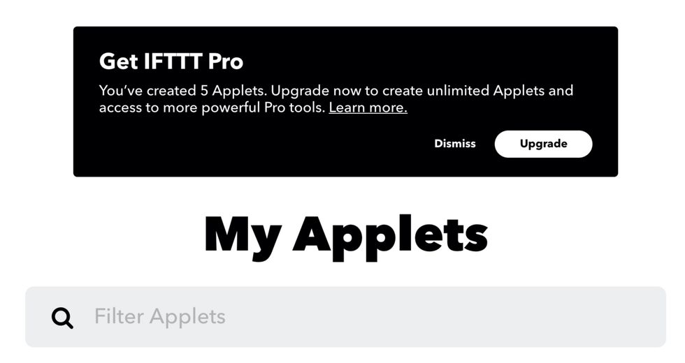 IFTTT Pro upgrade prompt