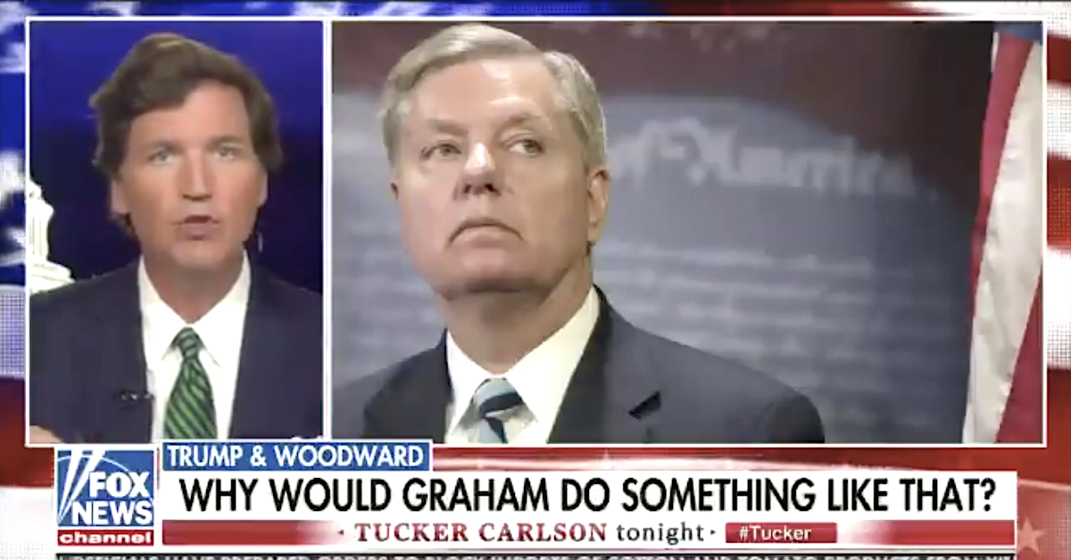 Tucker Carlson Just Threw Lindsey Graham Under the Bus for 'Brokering' Trump's Woodward Interviews and People Can't Get Enough
