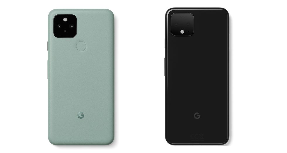 Rear of the new Pixel 5 (left) and older Pixel 4 (right)
