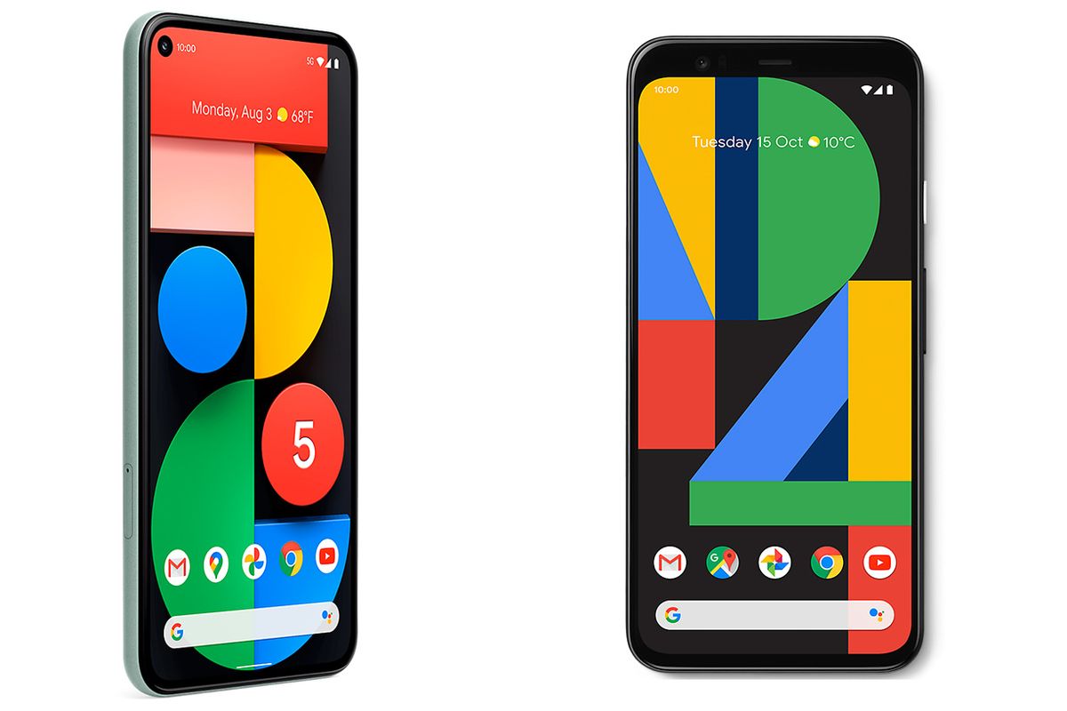 The new Pixel 5 (left) and Pixel 4 (right)