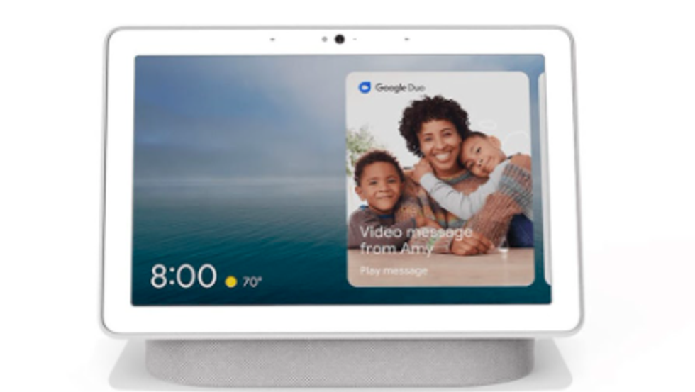 a product shot of Nest Hub Max smart display with Google Assistant