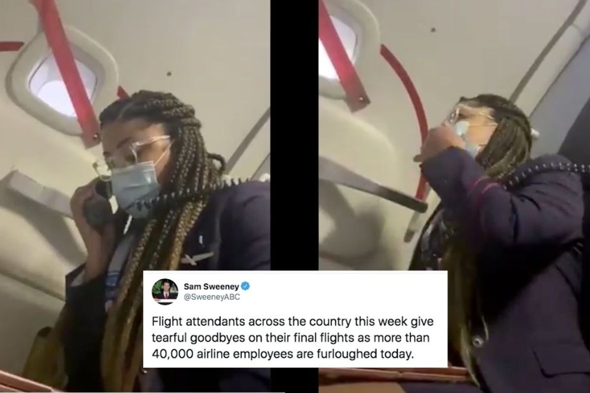 Flight attendant shares a tearful message on her last flight before being furloughed