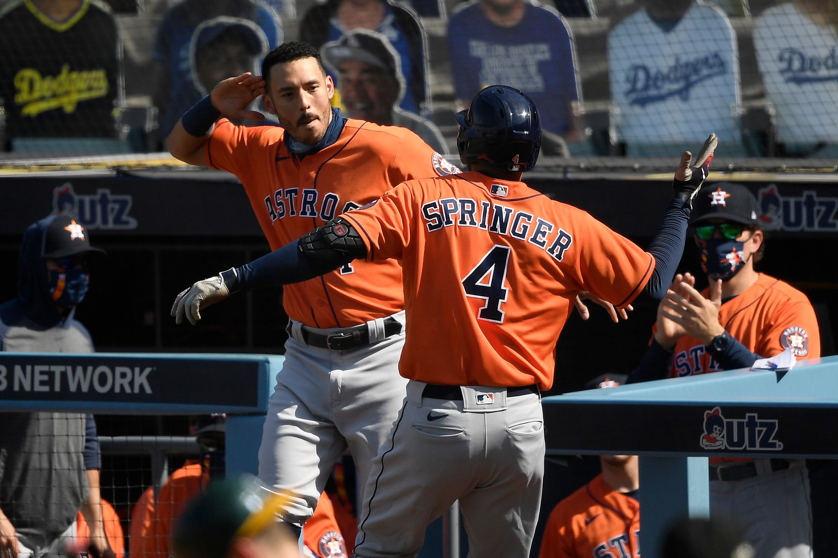 Astros George Springer and Carlos Correa celebrating