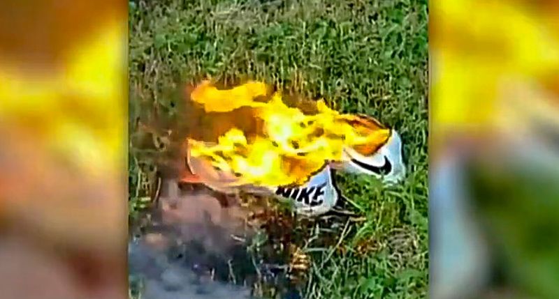 people burning nikes