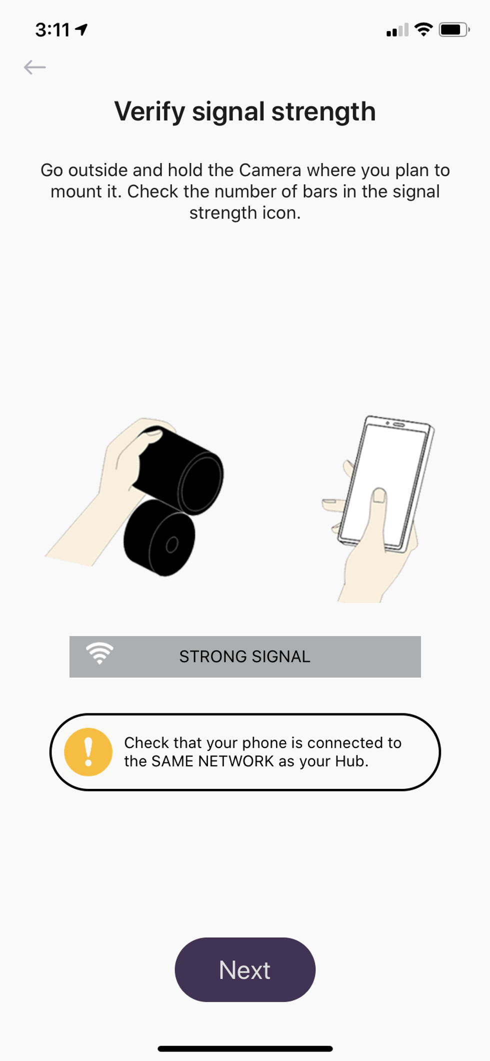 App showing how to check your wireless next connection where you plan to install the camera