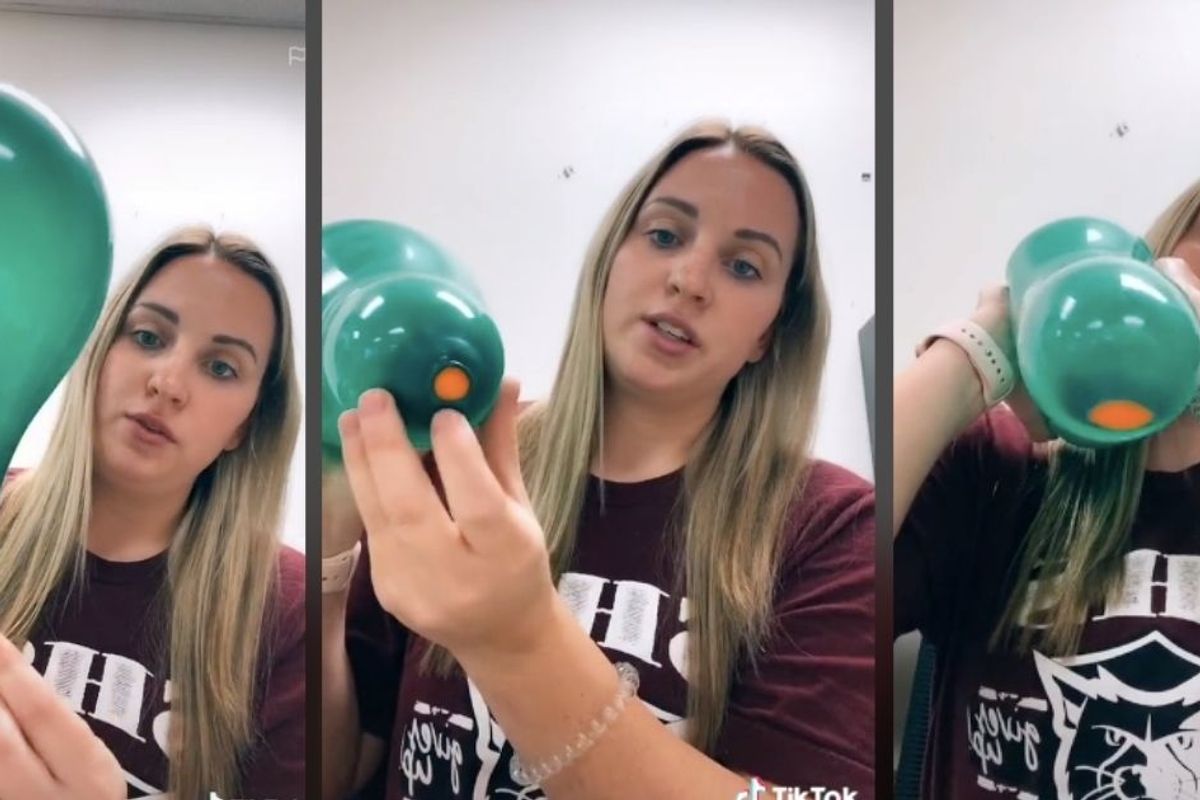 Teacher uses a balloon and ping pong ball to explain childbirth in viral TikTok video