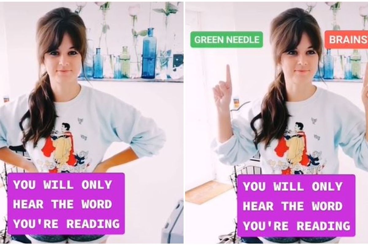 People are confused whether this audio clip says 'green needle,' 'brainstorm' or both
