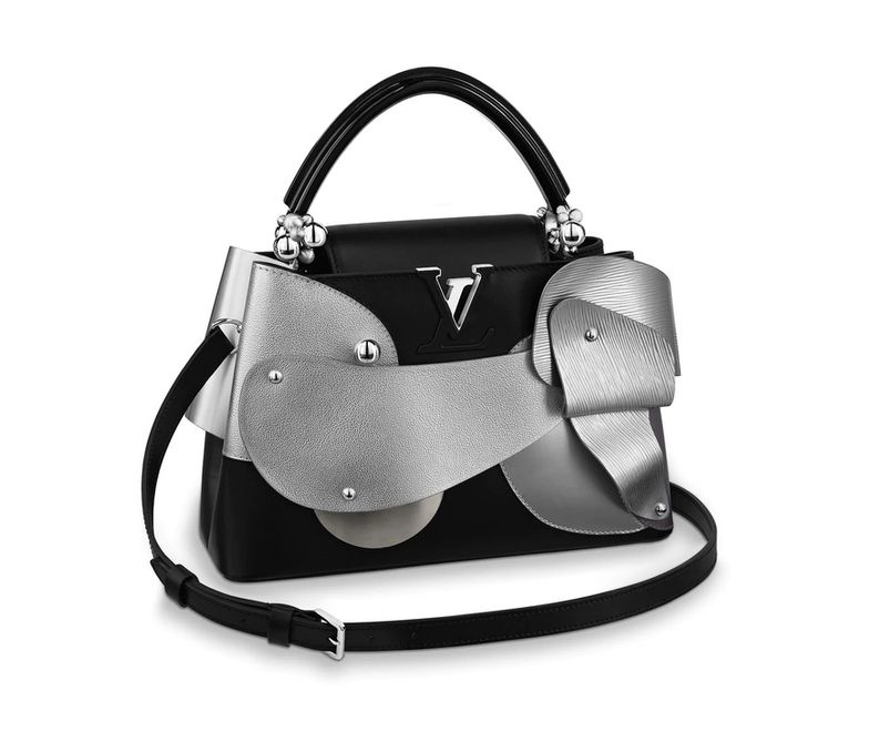 Louis Vuitton, Black and White Plaited Leather Capucines