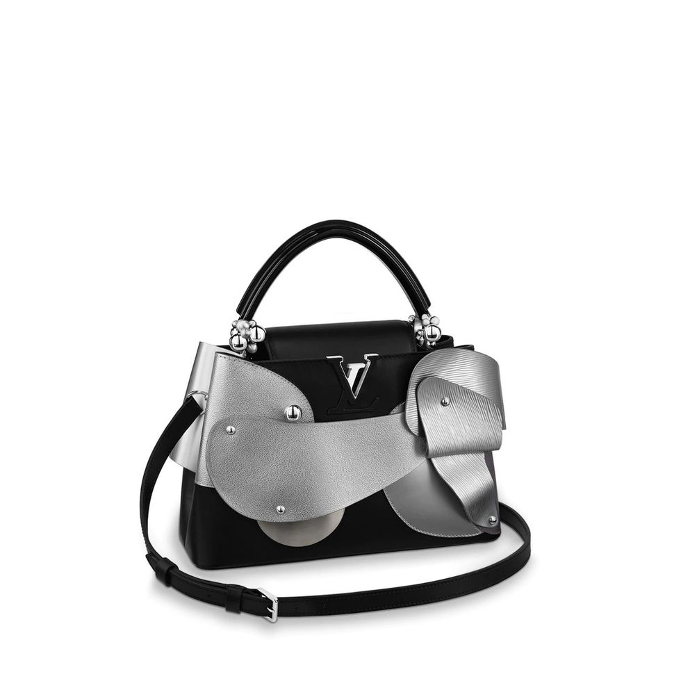 Black and Silver Calf Leather Limited Edition Arty Capucines MM Liu