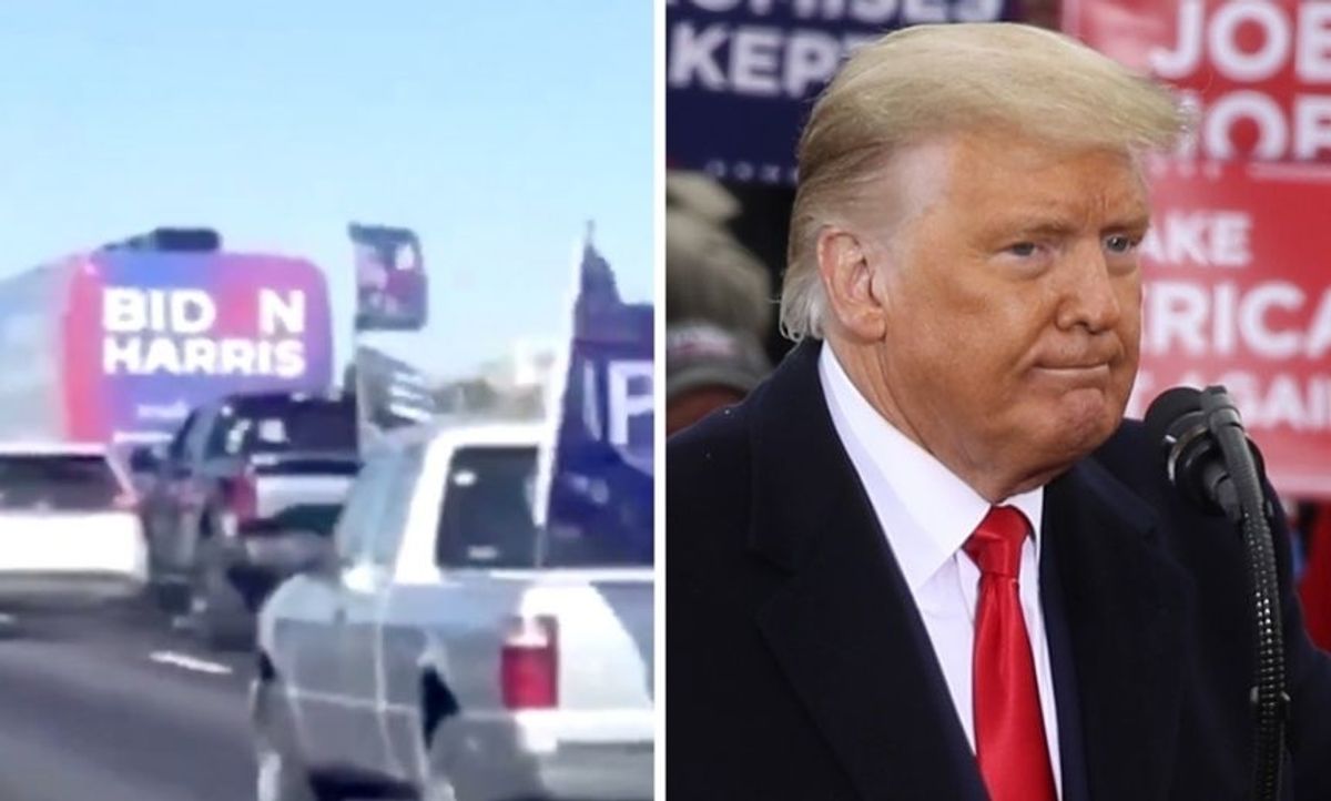 Trump Praises Supporters for 'Protecting' Texas Biden Campaign Bus That They Almost Drove Off the Road
