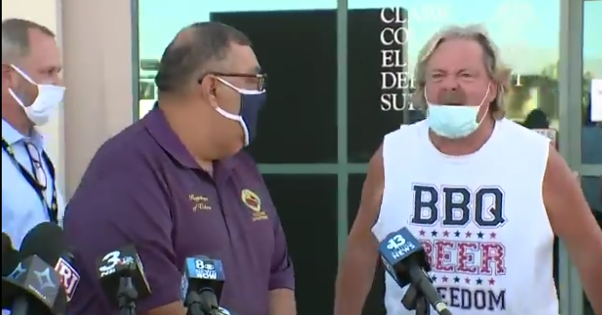 Man In 'BBQ, Beer, Freedom' Shirt Interrupts Nevada Press Conference To Rant About The Bidens