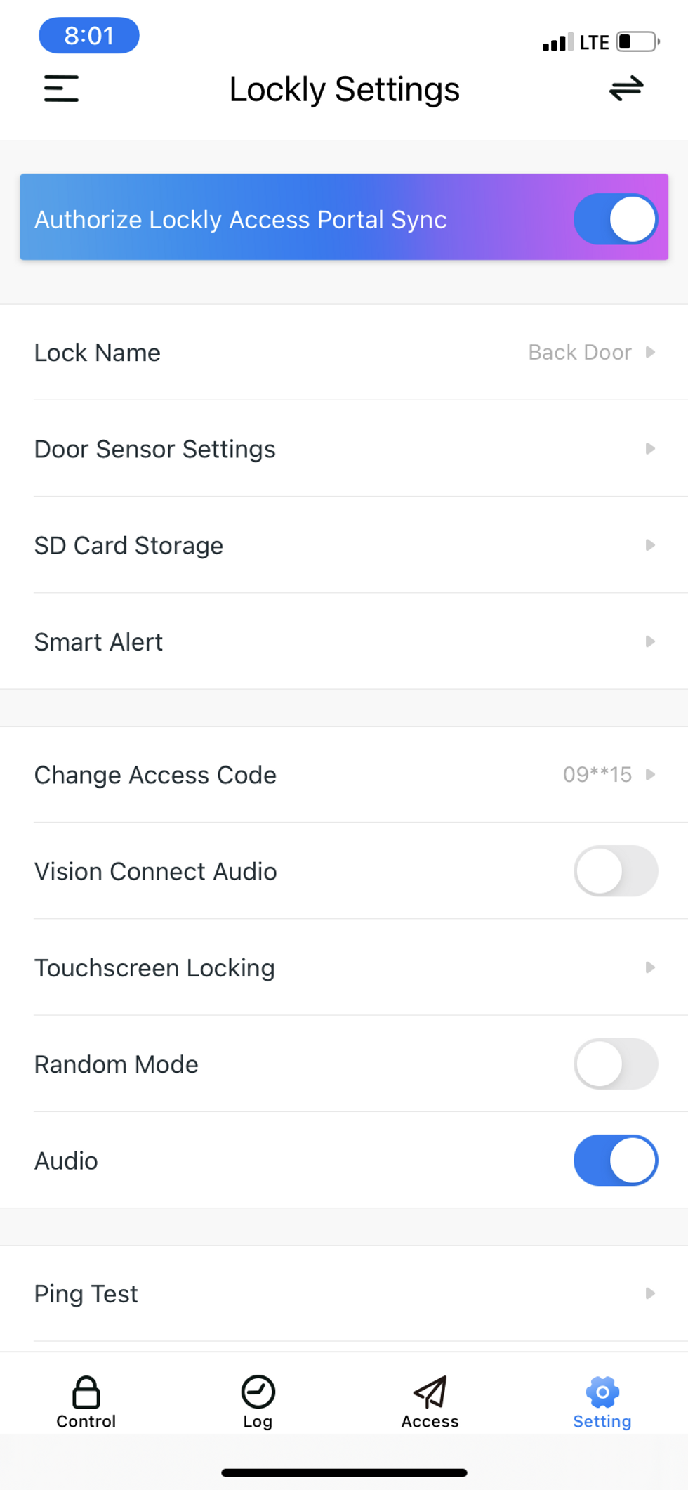 Lockly Vision Settings page in Lockly app