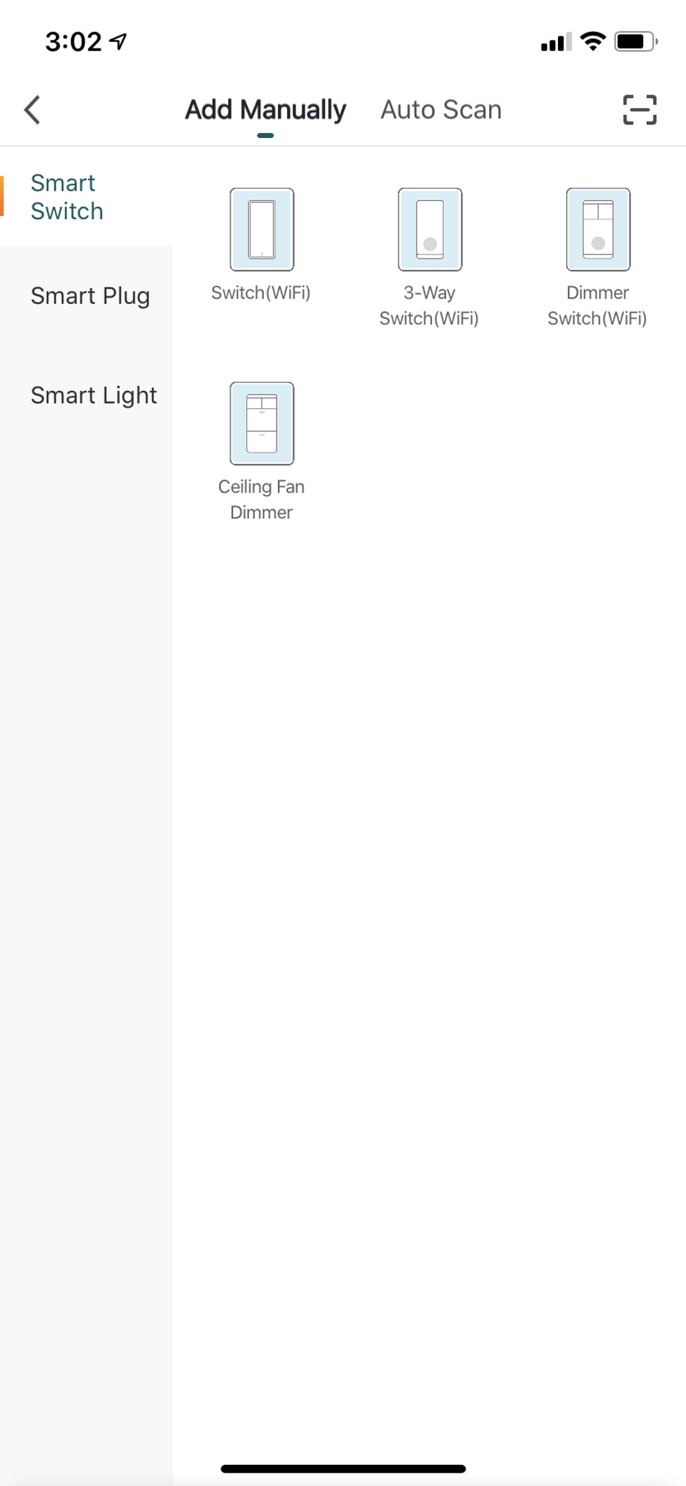 Add a device page in TreatLife mobile app