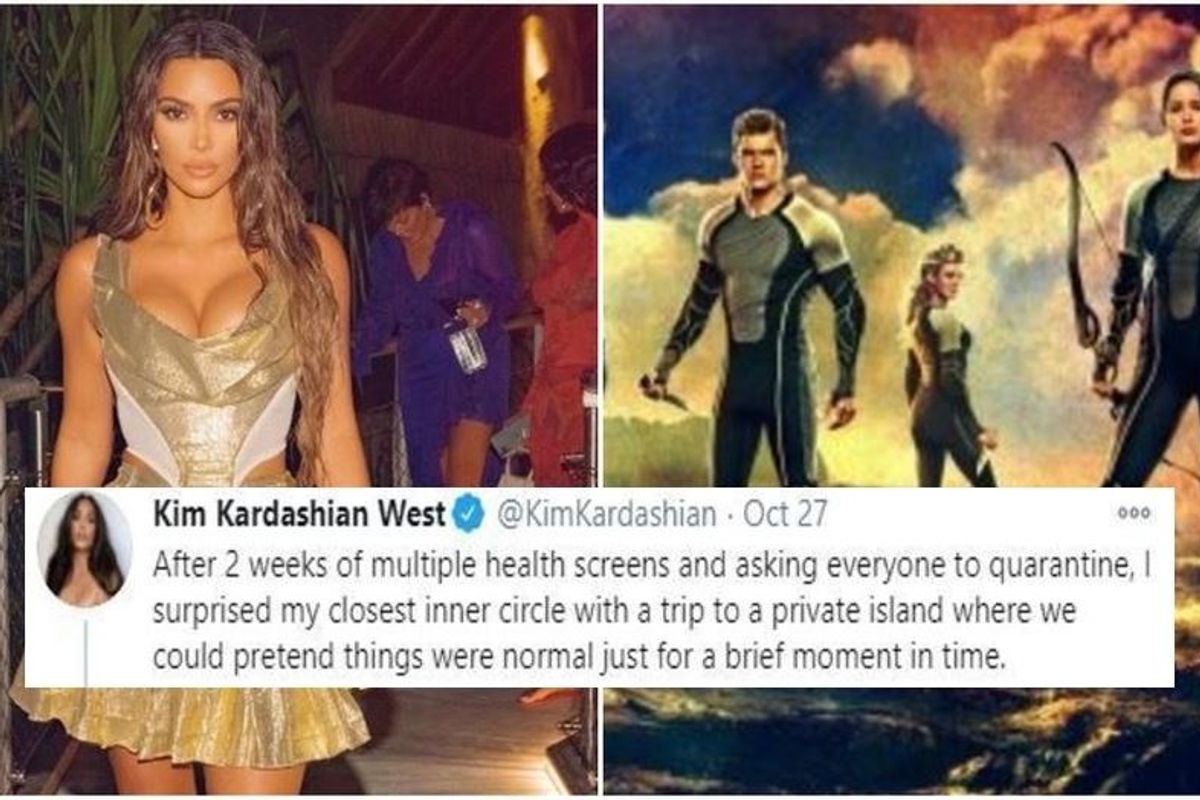 Kim Kardashian shared pics of her private island vacation with a note about being 'humble' during COVID-19
