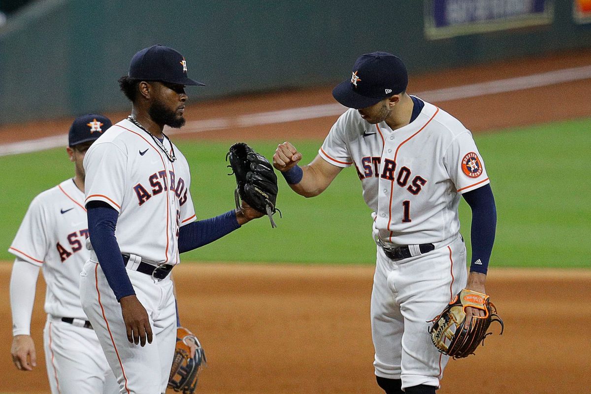 Astros' Cristian Javier, Carlos Correa, and Alex Bregman