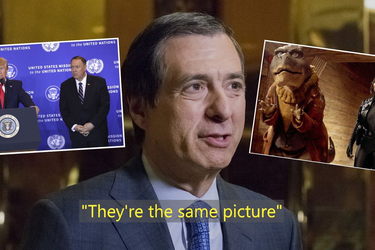 Howard Kurtz comparing images of Whoopi Goldberg and Mike Pompeo