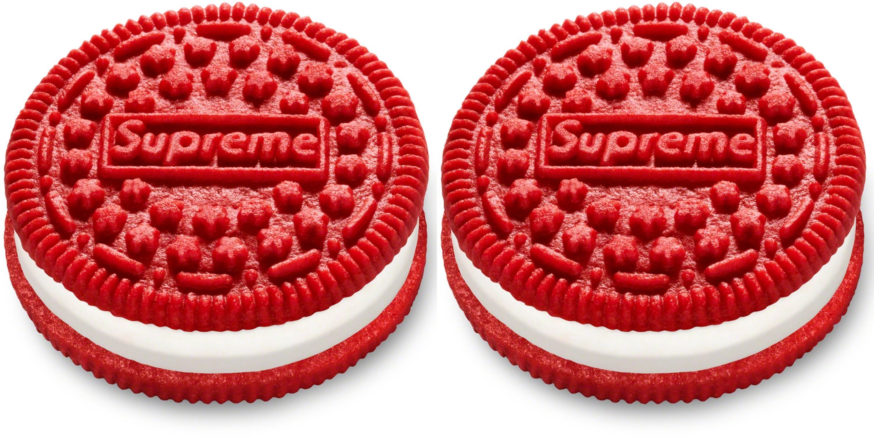 Red Oreos with the Supreme Logo