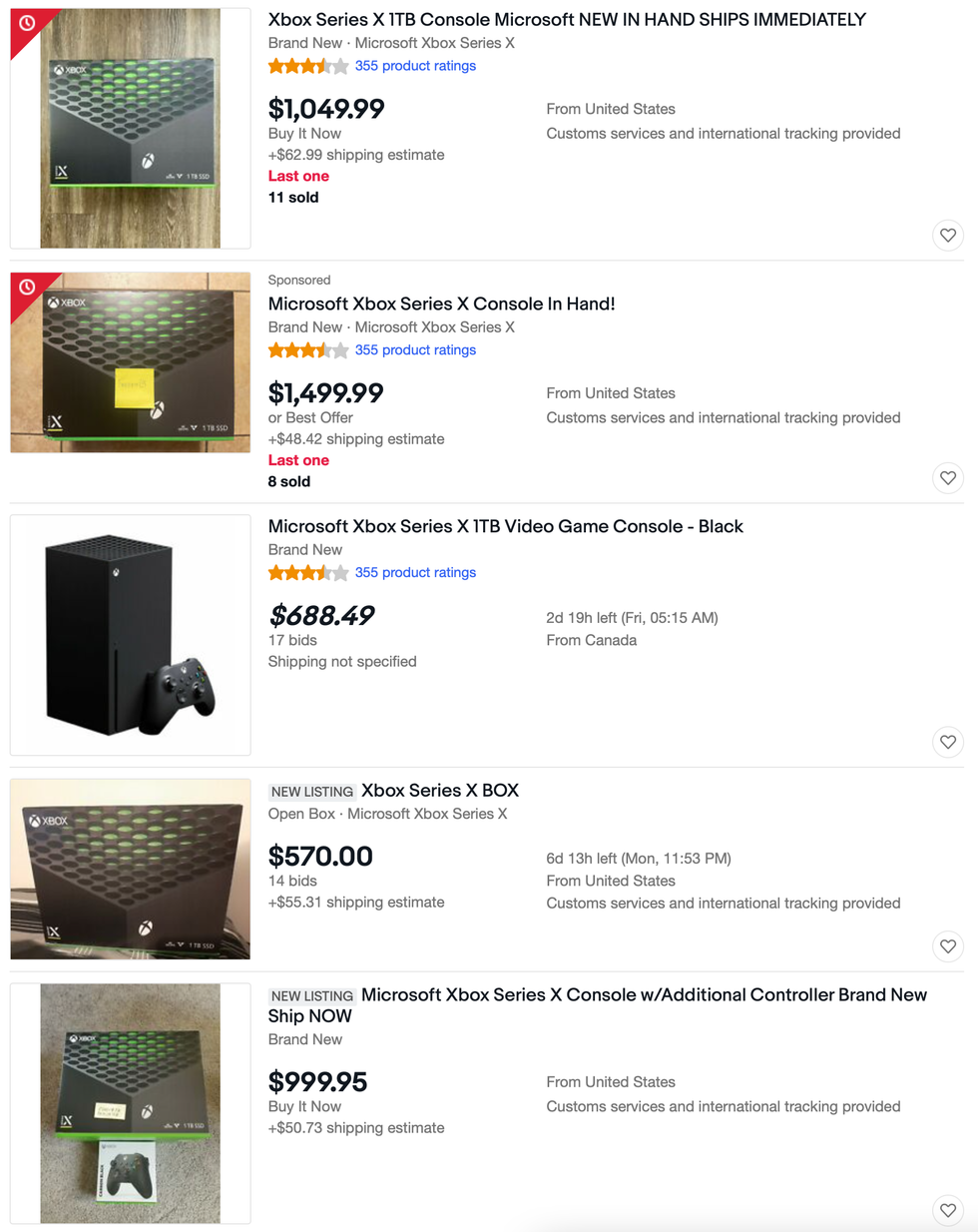 Xbox Series X listed on eBay for inflated prices