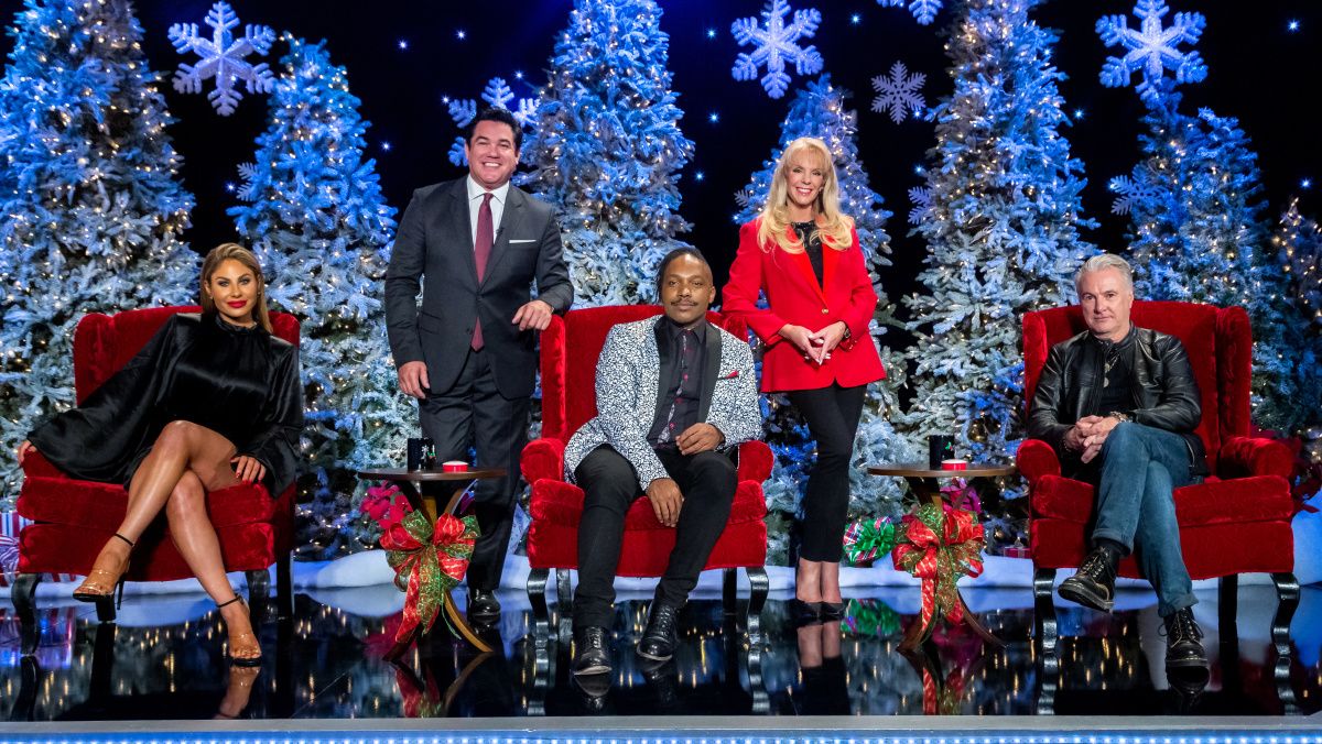 The hosts and judges of The Christmas Caroler Challenge