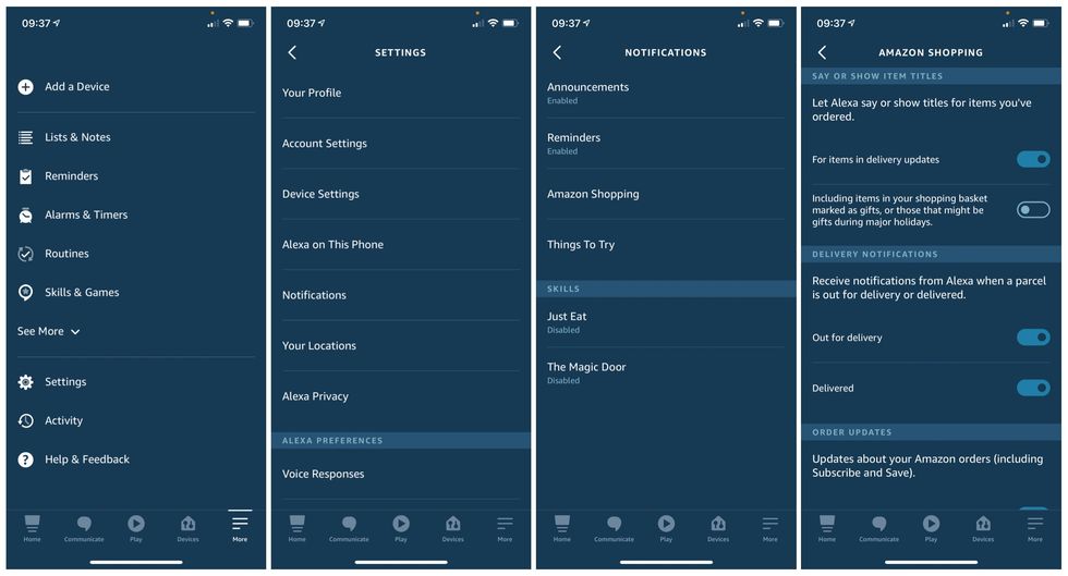 Disabling Alexa delivery notifications