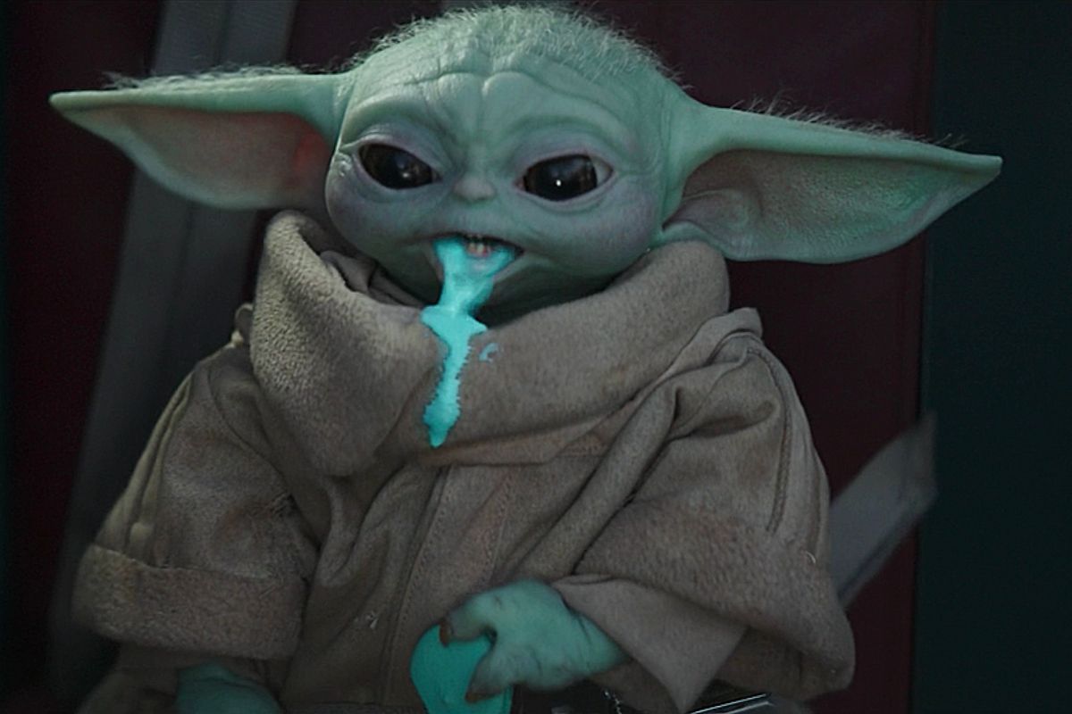 Baby Yoda puking macarons