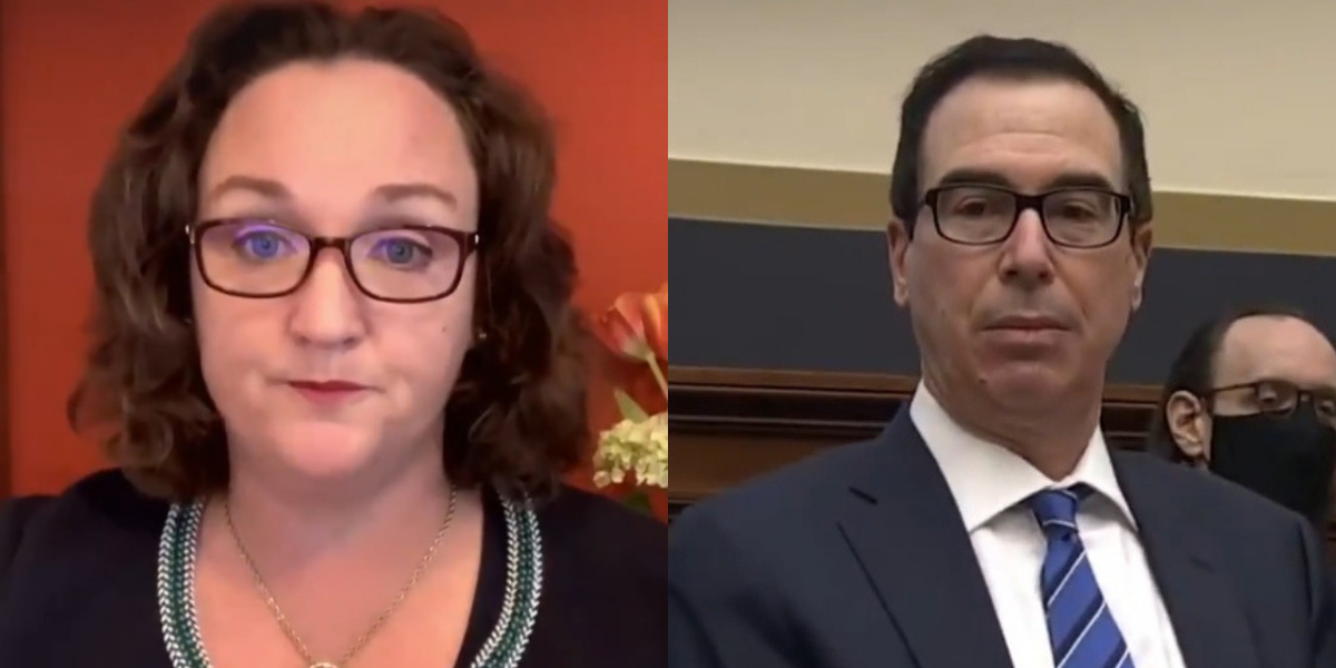 Katie Porter Drags Mnuchin For 'PlayActing' As Lawyer VIDEO Comic Sands