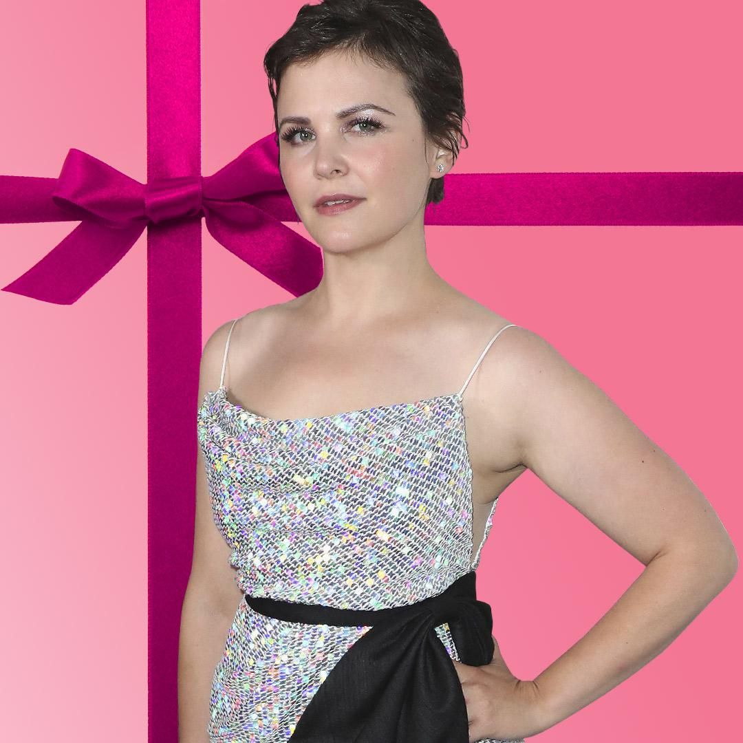 Ginnifer Goodwing in a sequin dress and black sash