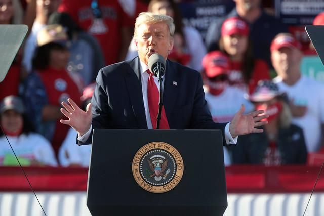 Trump speaking at rally. 
