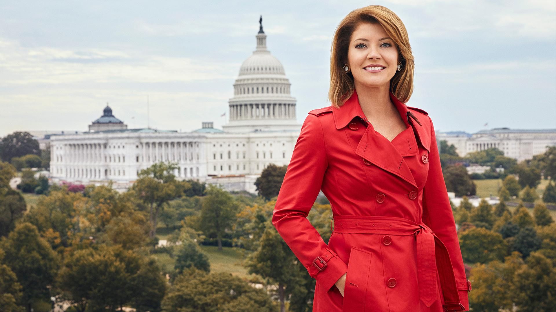 Norah O'Donnell of the CBS Evening News stands in front of the Capital Building.