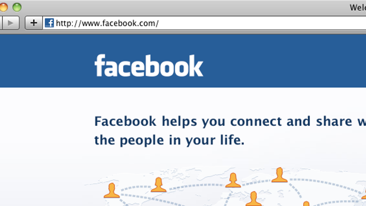 The landing page of Facebook.