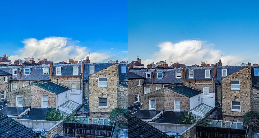 Differences when editing an HEIC image (left) and an Apple ProRAW