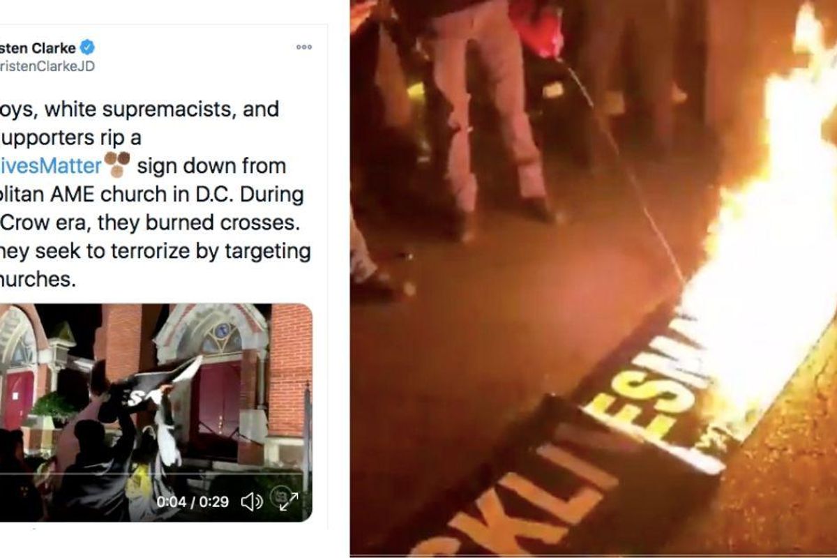 Proud Boys tore down, stomped on, and set fire to Black churches' BLM signs—and it's barely news