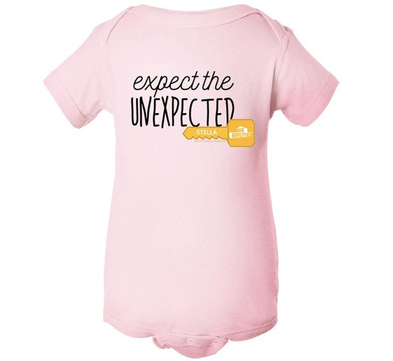 Baby bodysuit with an expect the unexpected graphic