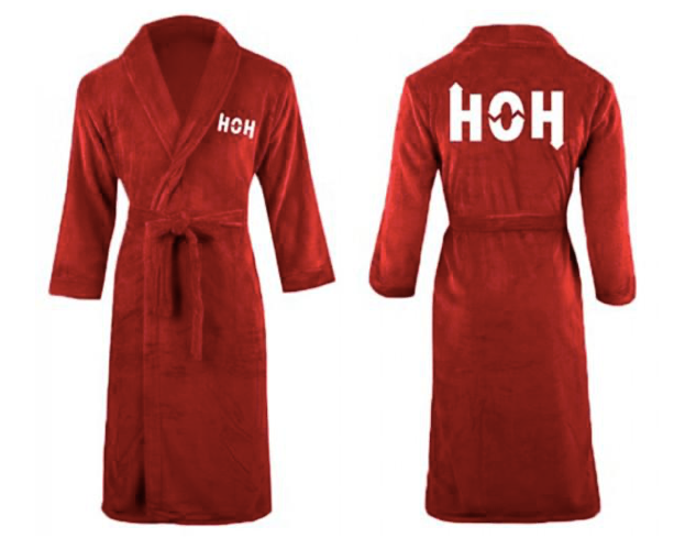 Long red bathrobe with HOH embroidered on the front and back