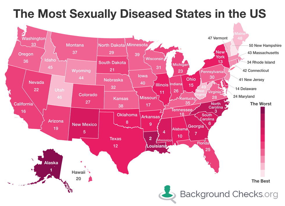 These Are The U S States With The Most And Least Stds 22 Words