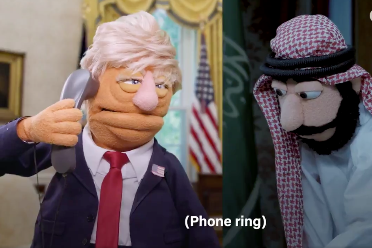 President Donal Trump portrayed as a puppet.