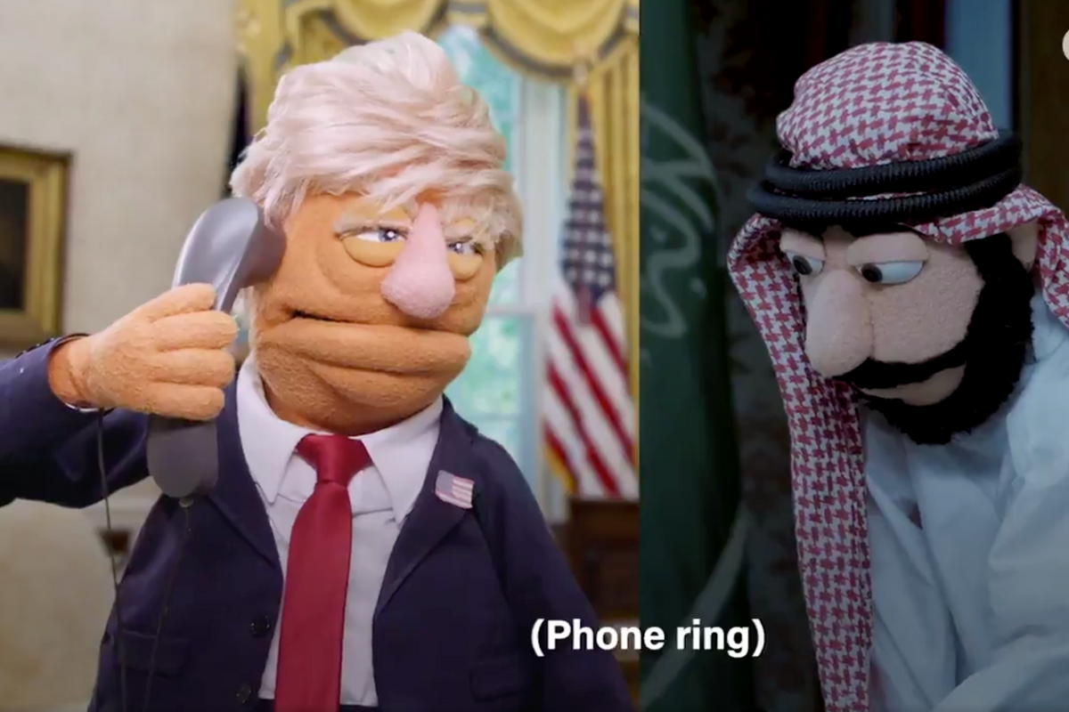 President Donal Trump portrayed as a puppet. 