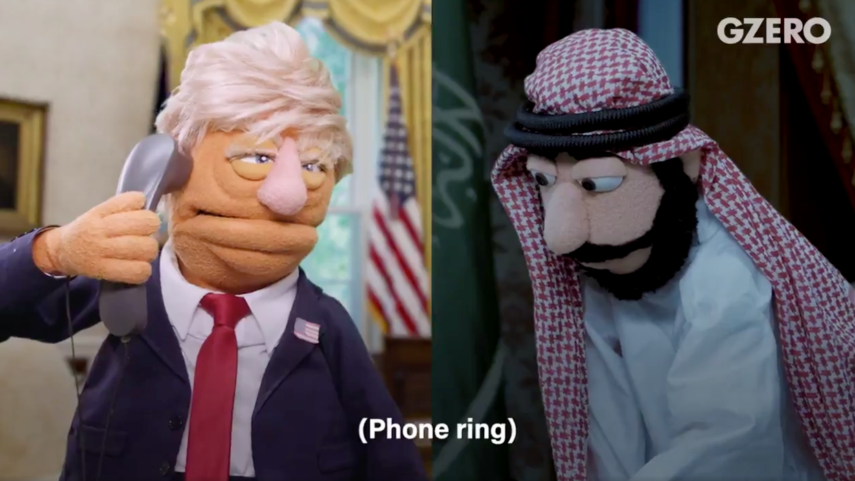 President Donal Trump portrayed as a puppet.