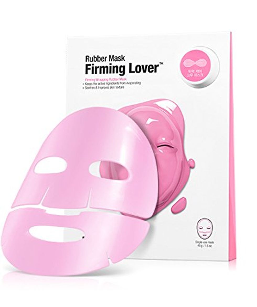 A pink rubber face mask.