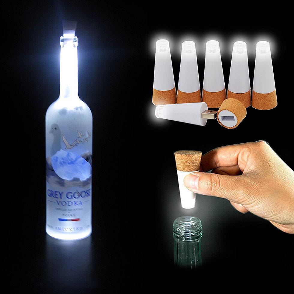 A bottle of grey goose with a light up bootle cork inside.