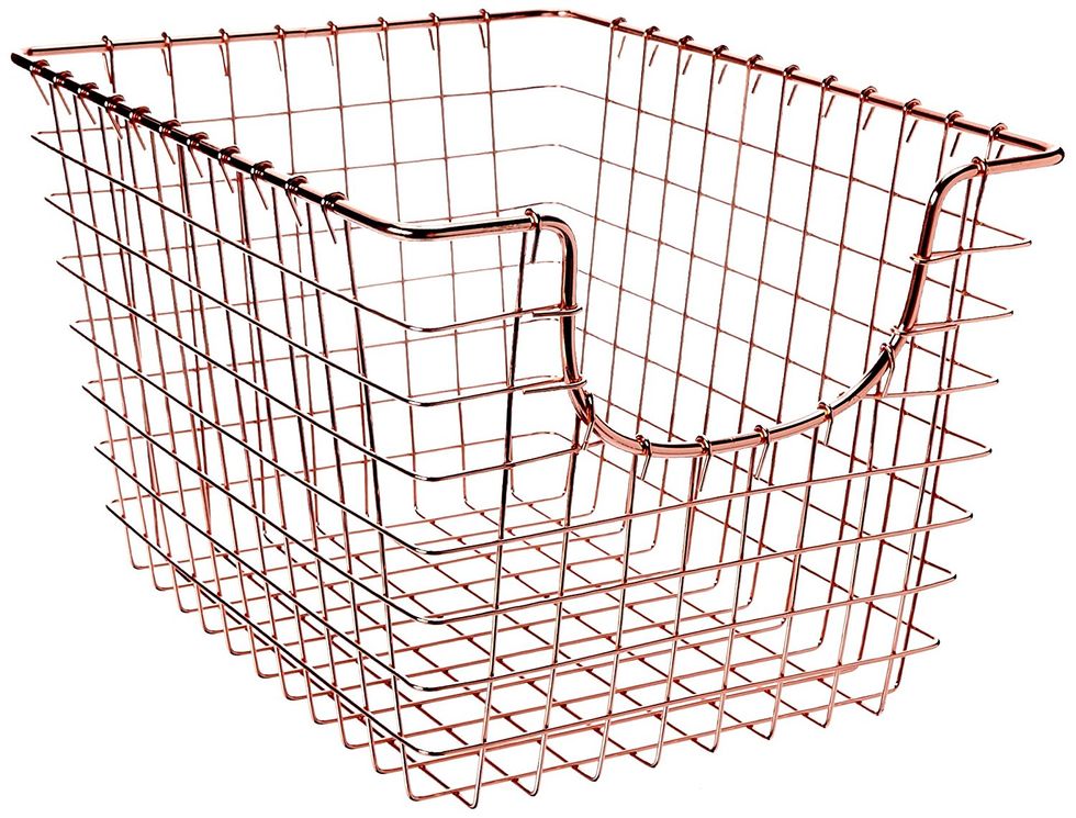 A metal storage basket.