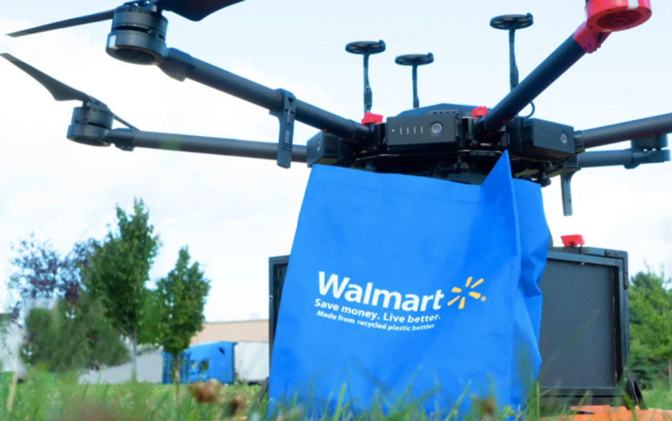 Drone with a Walmart delivery