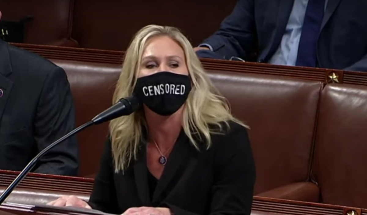 QAnon Congresswoman Mocked for Wearing 'CENSORED' Mask While Speaking on the House Floor