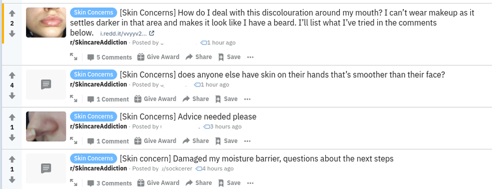 Common skin concerns often posted to /r/ScA