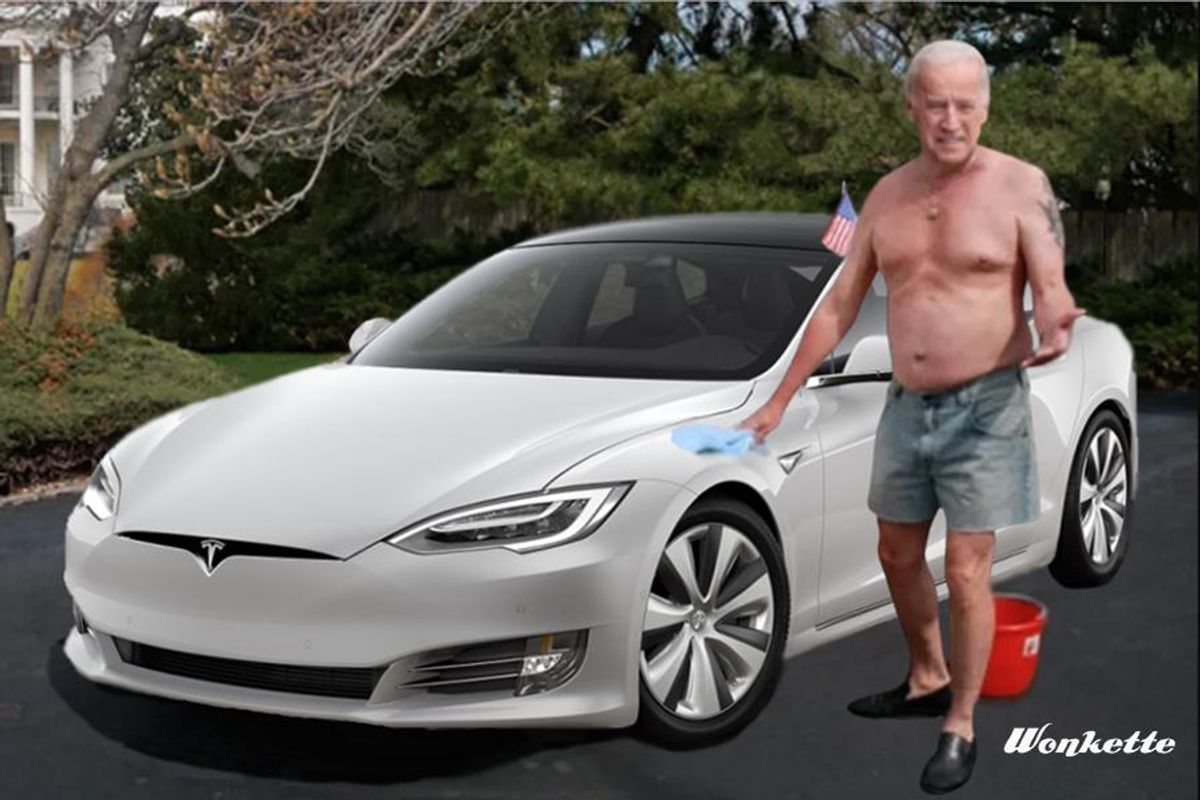 For 'Climate Day,' Shirtless Joe Biden Washes Electric Car In White House Driveway