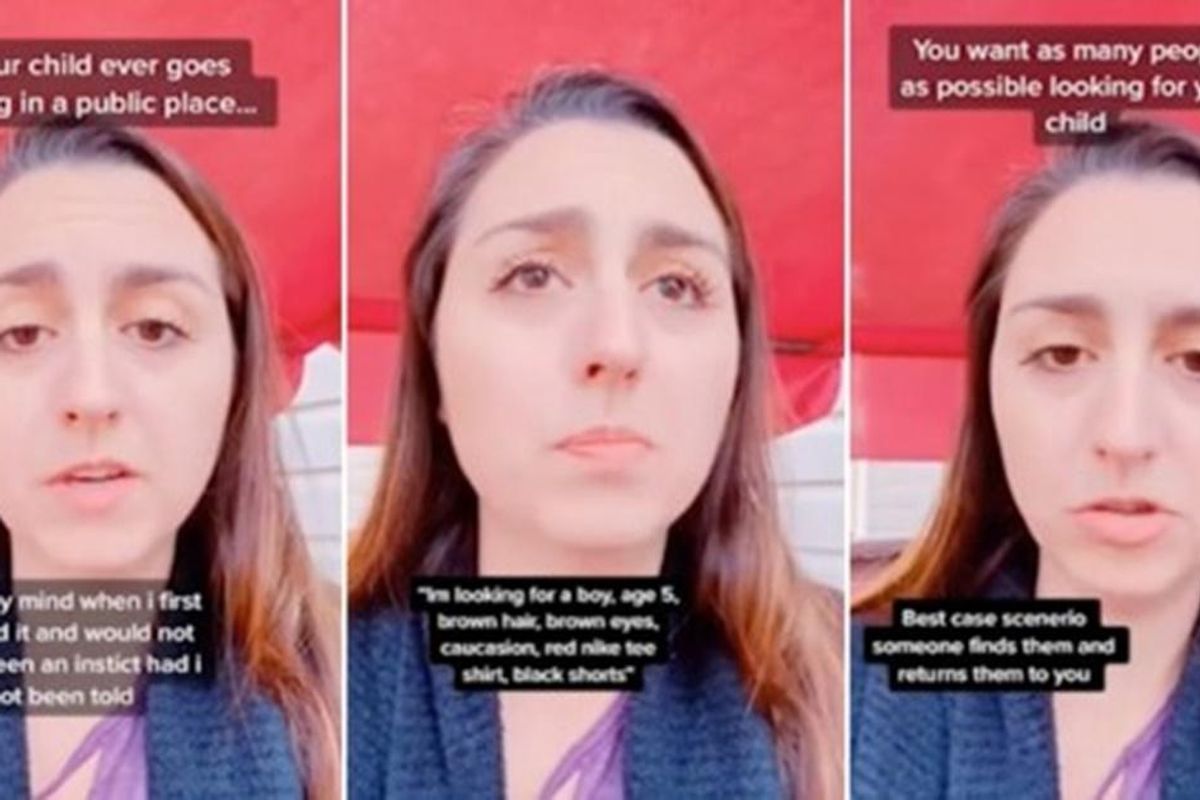 woman speaking to camera behind text overlay
