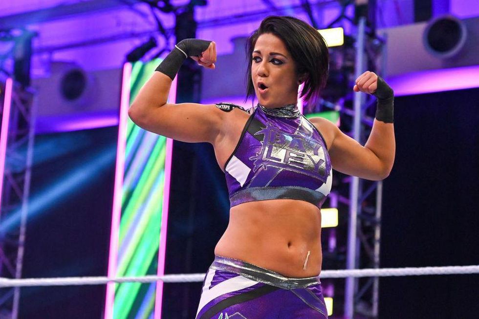 Bayley flexing her muscles