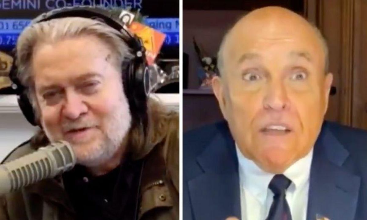 Steve Bannon Laughs in Rudy's Face After He Unveils His Latest Capitol Riots Conspiracy Theory